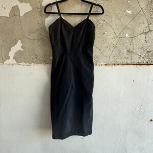 Vtg 60s Barbizon Dress Black Taffeta Lace Slip Cocktail Sheath Sweetheart Midi